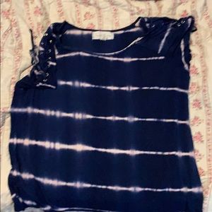Blue and white Shirt with tied shoulder